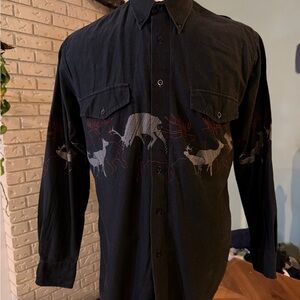 Vintage Roper Black Western Shirt – Deer Graphic – Size M